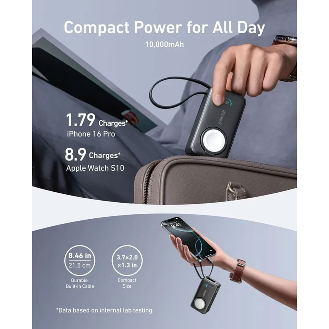 پاوربانک ۱۰۰۰۰میلی آمپر نسل پنجم انکر Anker MagGo Power Bank for Apple Watch 30W مدل A1657