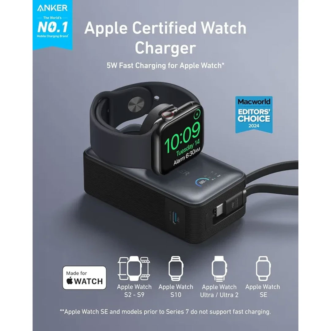 پاوربانک ۱۰۰۰۰میلی آمپر نسل پنجم انکر Anker MagGo Power Bank for Apple Watch 30W مدل A1657