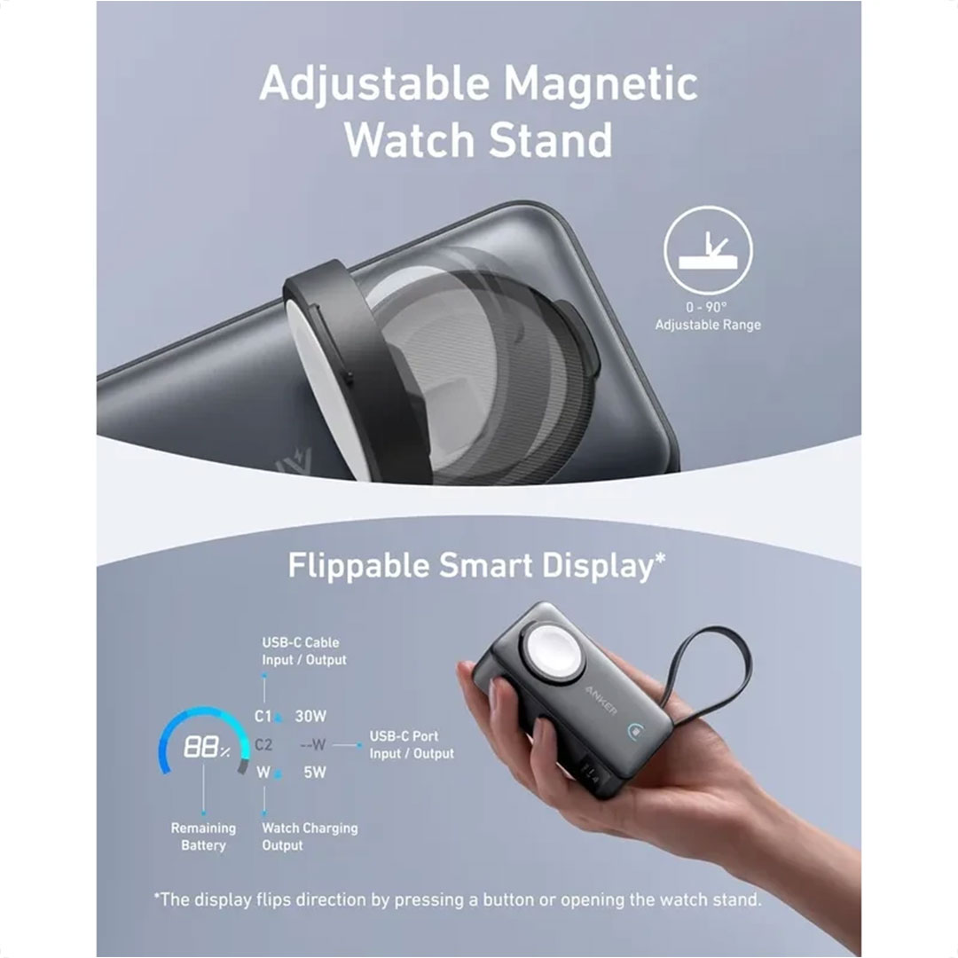 پاوربانک ۱۰۰۰۰میلی آمپر نسل پنجم انکر Anker MagGo Power Bank for Apple Watch 30W مدل A1657